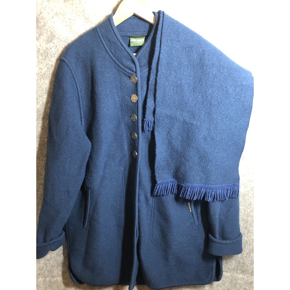 Vintage Geiger Jacket Women Blue Medium 38 Blue Boiled Wool Coat w Scarf Austria